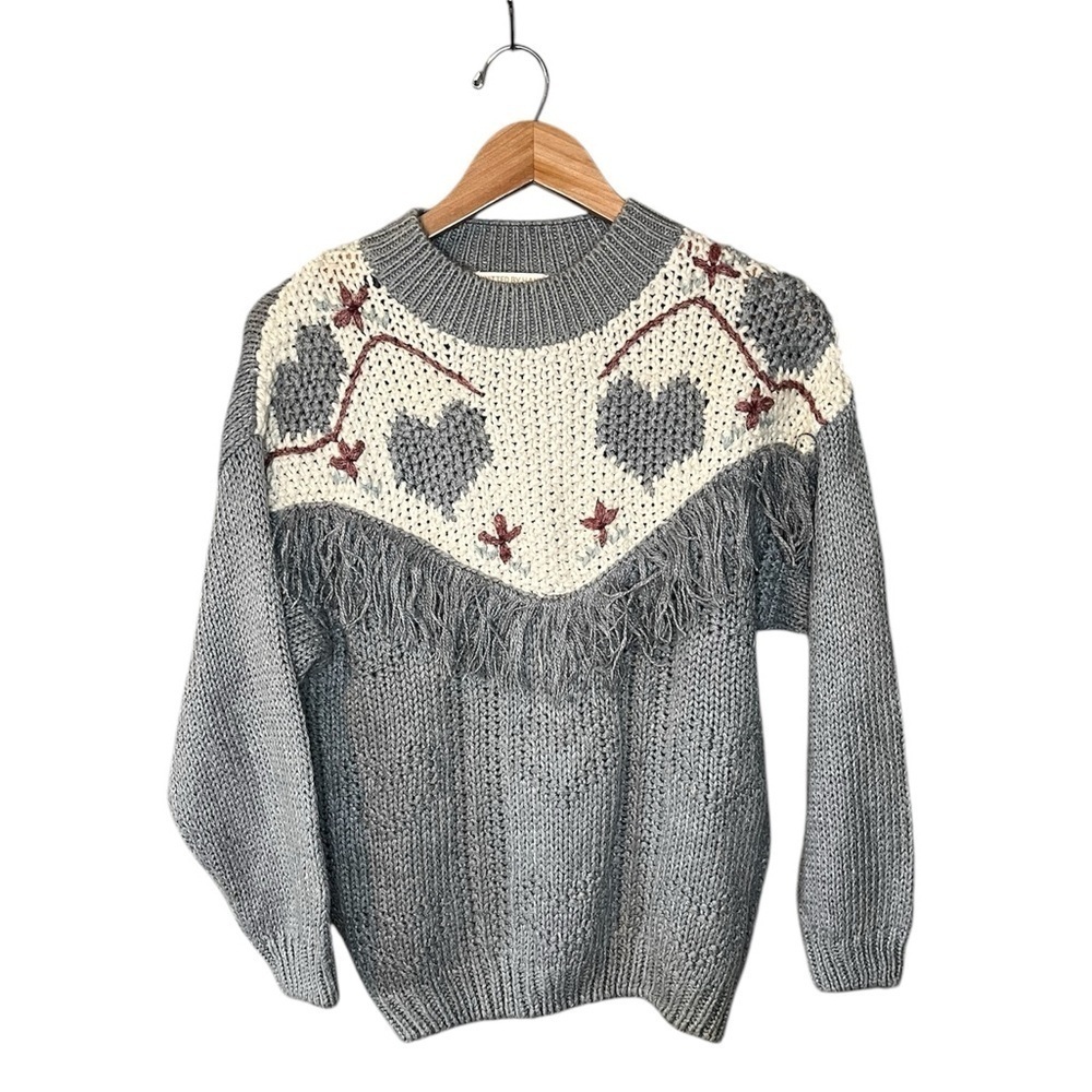 Huntington Ridge x Vintage 90s Knitted By Hand Heart Tassel Folk Sweater